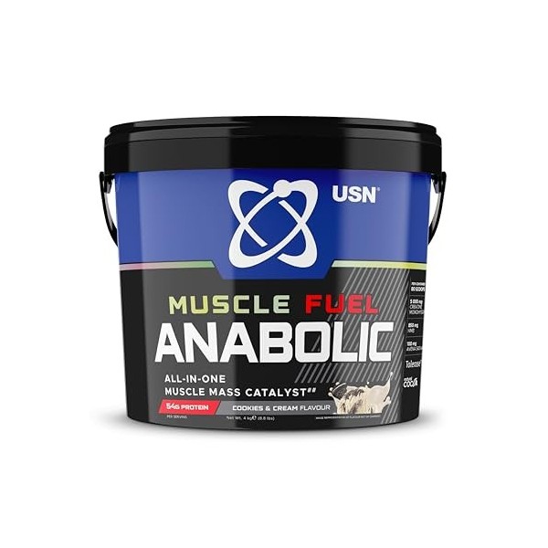 USN Muscle Fuel Anabolic Cookies et Crème Tout-en-un Shake de Protéines en Poudre 4kg : Poudre protéinée anabolique pour la