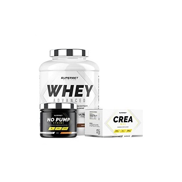 Superset Nutrition | Programme Prise De Muscle Sec Confirmé - 100% Whey Proteine Advanced 2kg Chocolat - No Pump Xtreme Long 