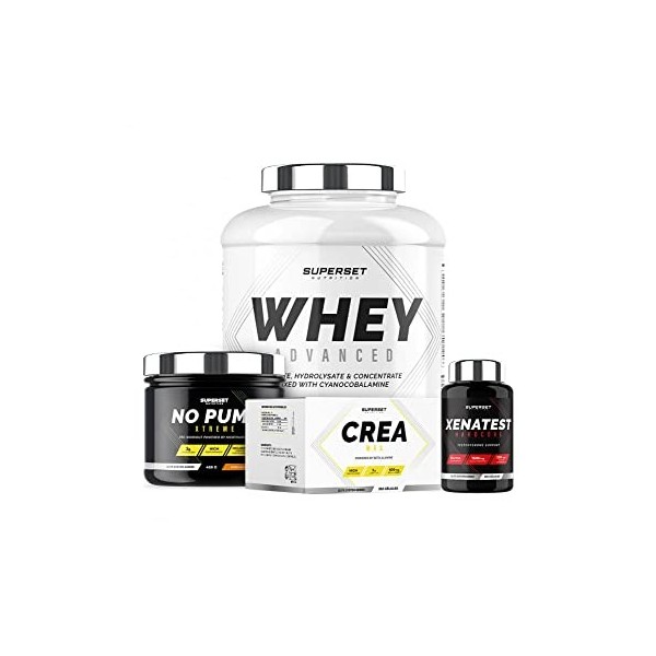 Superset Nutrition | Programme Prise De Muscle Sec Expert - 100% Whey Proteine Advanced 2kg Vanille - No Pump Xtreme - Créa M