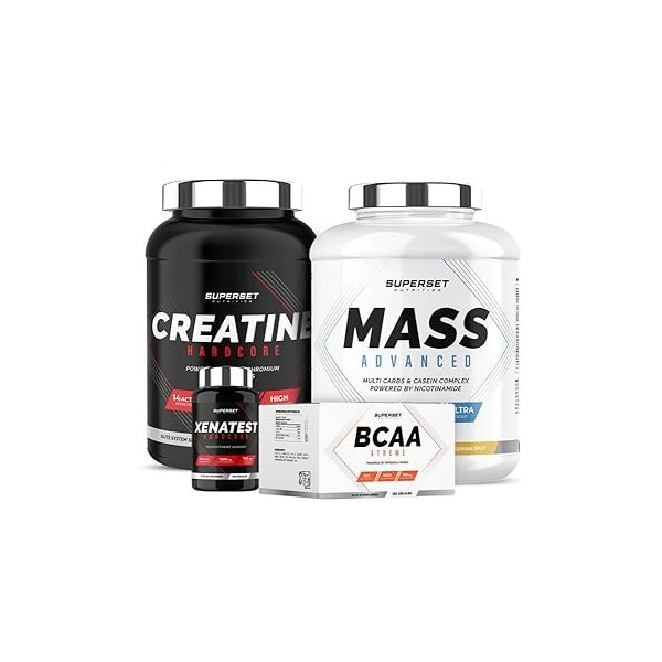 Superset Nutrition | Programme Prise De Masse Expert - Mass Advanced 2,5kg Banana Split - Créatine Hardcore - Bcaa Xtreme - X