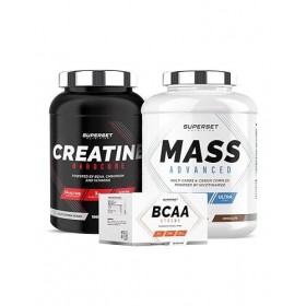 Superset Nutrition | Programme Prise De Masse Confirmé - Mass Advanced 2,5kg Chocolat - Créatine Hardcore 1,5kg Ice Tea Pêche