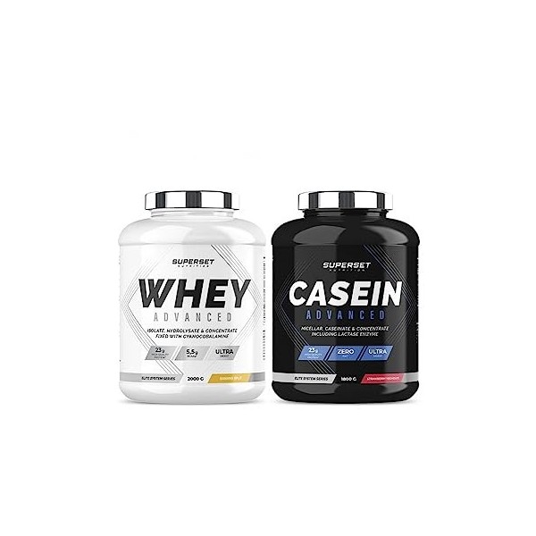 Superset Nutrition | Programme Gain De Muscle Jour & Nuit - 100% Casein Advanced Fraise Yogourt - 100% Whey Proteine Advanced