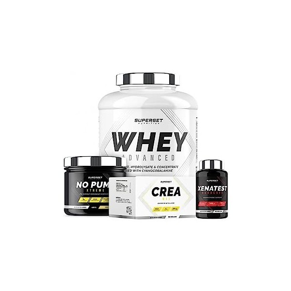 Superset Nutrition | Programme Prise De Muscle Sec Expert - 100% Whey Proteine Advanced 2kg Mangue - No Pump Xtreme - Créa Ma