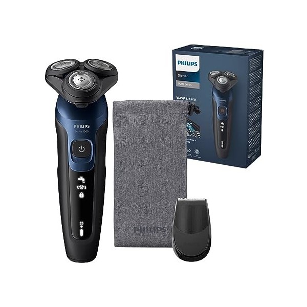 Philips Rasoir Series 5000 - rasoir électrique pour homme Wet & Dry bleu métallisé, avec tondeuse de précision et pochette so
