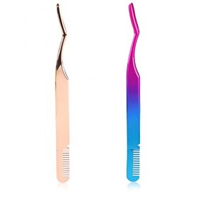 2 Pièces de Pince à Épiler pour Cils, Pince à Épiler en Acier Inoxydable de 12,7 cm avec Peigne 2 en 1 Outil dApplication d