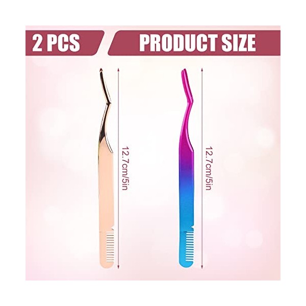 2 Pièces de Pince à Épiler pour Cils, Pince à Épiler en Acier Inoxydable de 12,7 cm avec Peigne 2 en 1 Outil dApplication d