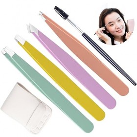 5 Pièces Pince à épiler Kit, Epilation Poil Incarné, Pincettes à Sourcils Ensemble De Précision Avec Brosse Pince a Epiler Pr