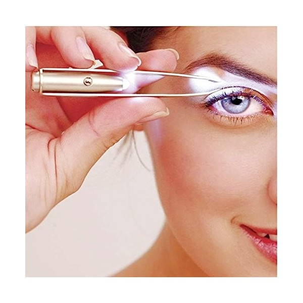 Pince à épiler inclinée avec spot LED, lumière, acier inoxydable, épilation des sourcils, poils du visage, poils du nez, écla