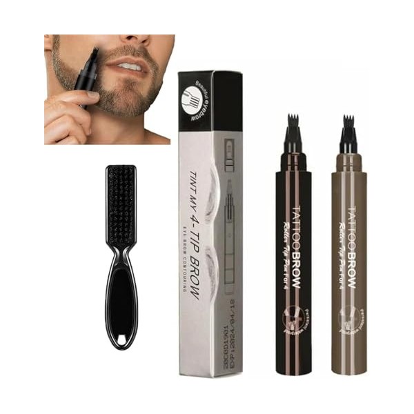 Elmyse Stylo de remplissage de barbe, kit de stylo de remplissage de barbe étanche avec brosse à barbe, crayon à barbe pour h