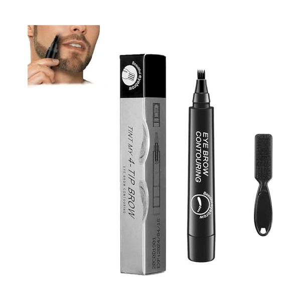 Elmyse Stylo de remplissage de barbe, kit de stylo de remplissage de barbe étanche avec brosse à barbe, crayon à barbe pour h