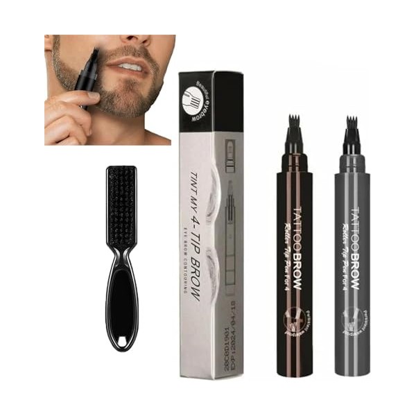 Elmyse Stylo de remplissage de barbe, kit de stylo de remplissage de barbe étanche avec brosse à barbe, crayon à barbe pour h