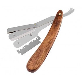Rasoirs de barbier à coupe droite pour homme - Rasoirs de rasage pliables pour moustache et barbe - Avec manche en bois natur
