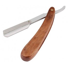 Rasoirs de barbier à coupe droite pour homme - Rasoirs de rasage pliables pour moustache et barbe - Avec manche en bois natur