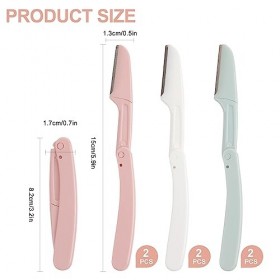 Lot de 6 rasoirs à sourcils pliables pour le visage et le corps vert, blanc, rose 