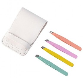 4 Pièces pince a epiler,pince à sourcils en acier inoxydable,pince à épiler pointue,Avec sac de rangement,pour coller les cil