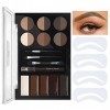 17 Colors Eyebrow Stamp Stencil Kit, Kit de Crayons à Sourcils Imperméables Super Longue Durée, Ensemble de Gel pour les Sour