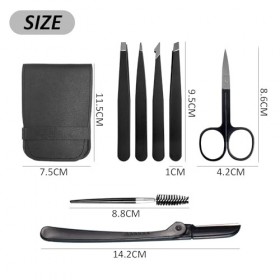 Lot de 7 outils de soin des sourcils en acier inoxydable avec 1 sac de rangement en cuir, tondeuse à sourcils, pince à épiler