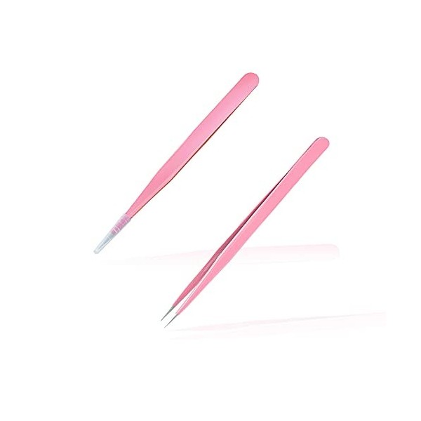 Pince à Epiler, Pince à Epiler Droite en Acier Inoxydable, Pour la Conception des Ongles, Extension de Cils, 2 Pièces, Rose