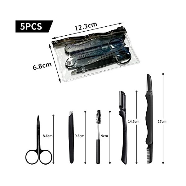 XIXKOLYU Ensemble de 5 rasoirs à sourcils 5 en 1 pour homme et femme avec pince à peigner, ciseaux, rasoir pour sourcils