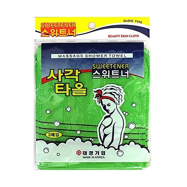 Daesung Sweetener Lot de 3 gants exfoliants coréens exfoliants pour bain exfoliant 3 pièces , Vert