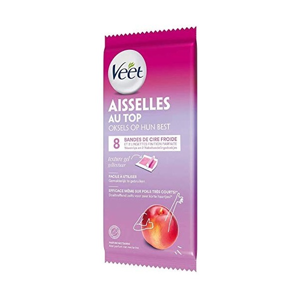 Veet Bandes de cire Aisselles - Parfum Nectarine - Format voyage - 8 bandes