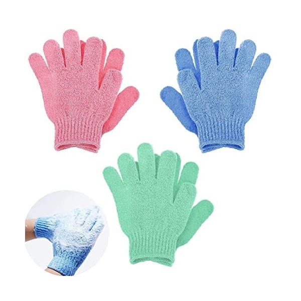 Gants Exfoliants,3 Paires de Gants de Bain Exfoliant en Luffa Naturel pour Douche Corps Gants Exfoliants