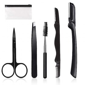 Lot de 5 accessoires de toilettage pour sourcils en acier inoxydable avec pince à épiler, rasoir à sourcils, brosse dextensi