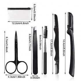 Lot de 5 accessoires de toilettage pour sourcils en acier inoxydable avec pince à épiler, rasoir à sourcils, brosse dextensi