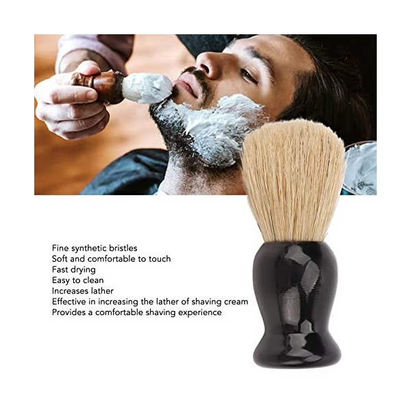 Brosse à Barbe, Brosse à Barbe en Mousse, Poils Doux et Respectueux de la Peau, Couleur Noire Brillante, Brosse de Rasage Syn