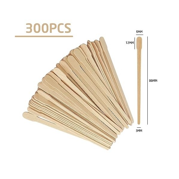 Lot de 300 bâtonnets de cire pour épilation corporelle - Bâtons applicateurs en bois - Convient pour les soins de beauté de l