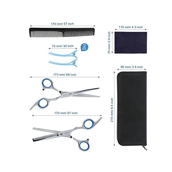 LIHAO Ciseaux Coiffure，Kit Ciseaux Coiffure Professionnel - 6pcs Ciseaux de Coiffure/Barbe/Coiffeur avec assessoires