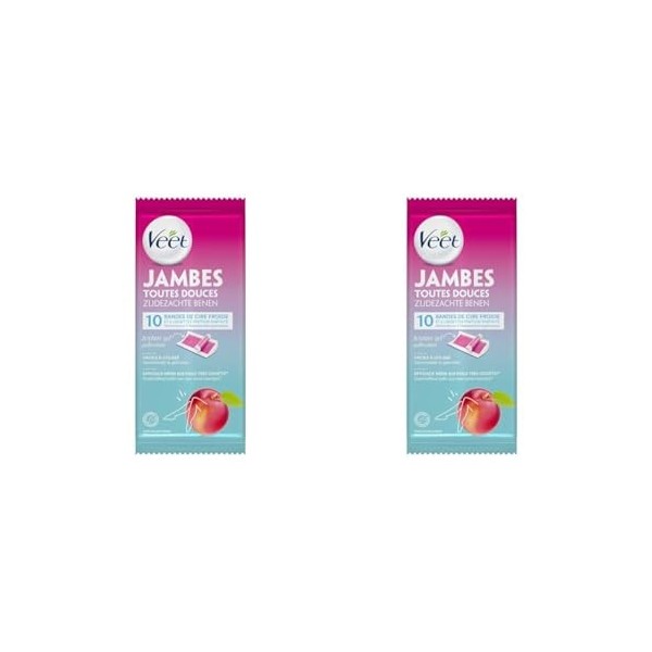 Veet Bandes de cire Jambes - Parfum Nectarine - Format voyage - 10 bandes Lot de 2 