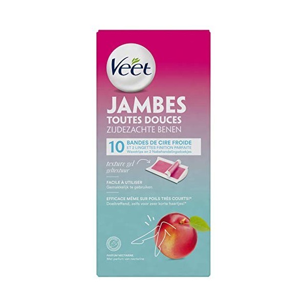 Veet Bandes de cire Jambes - Parfum Nectarine - Format voyage - 10 bandes Lot de 2 