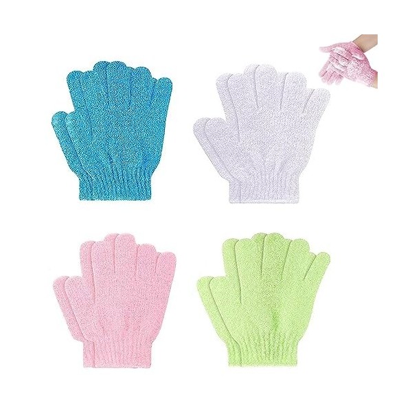 Lot de 4 paires de gants exfoliants pour le corps, la douche, le sauna, le massage, le massage, le gommage, les accessoires d