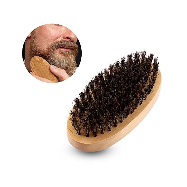 Brosse Peigne à Barbe avec Manche en Bois Naturel pour Hommes, avec Poils de Sanglier, pour le Toilettage, Lélimination des 