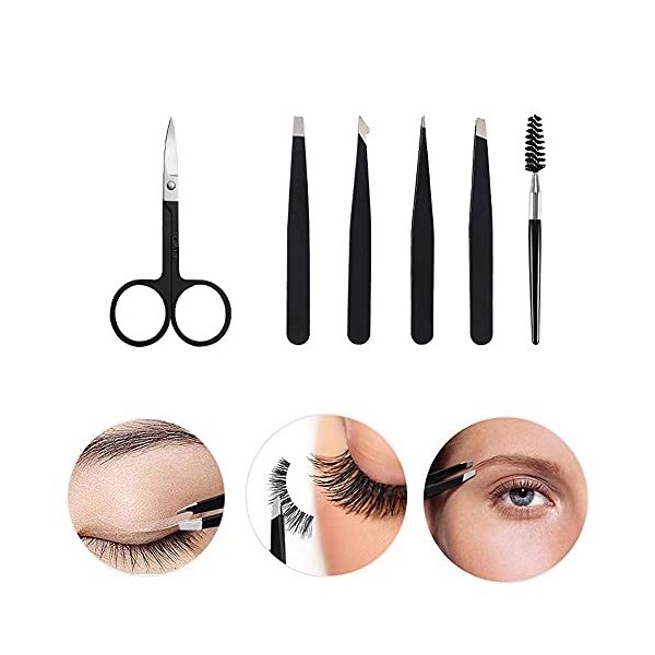 Pinkiou 6 Pcs Pince a Epiler, Kit de Sourcils, Pince a Epiler Poil Incarné, Pince à Épiler avec Brosse Cils et Ciseaux Sourci