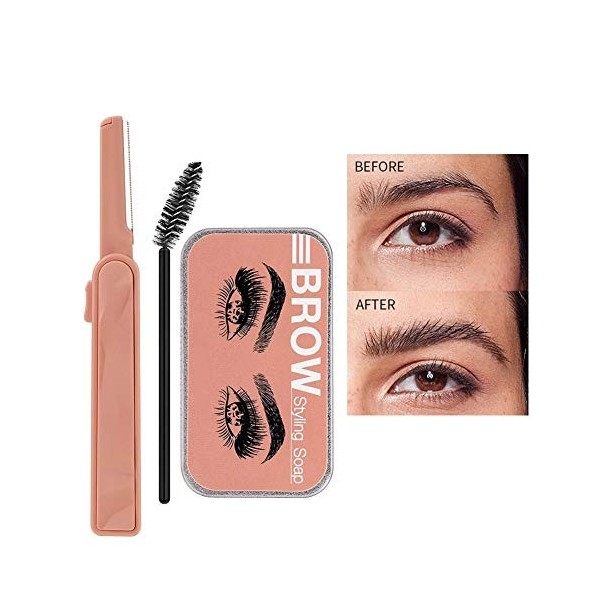 ARTIFUN Kit de Coiffage à Sourcils Savon Coiffant Transparent à Sourcils avec Tondeuse et Brosse à Sourcils Gel de Pommade de