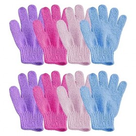 4 Pairs Gants Exfoliants,Gants De Bain Exfoliants,Gant Exfoliant Corps,Gants Exfoliants à Cinq Doigts,Gant Double-Face De Dou