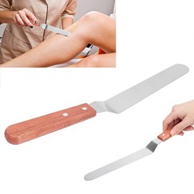 Spatule Dépilation en Métal, Spatule Dépilation Manche en Bois Droite en Acier Inoxydable pour Lépilation du Corps/crème à