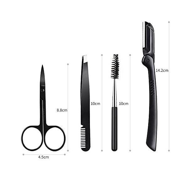 VOANZO Kit de toilettage pour sourcils 11 pièces - Kit de rasoir pour femme et homme - Avec brosse à sourcils, ciseaux à sour