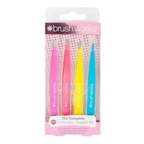 Brushworks HD 4 Piece Combination Tweezer Set Lot de pinces à épiler combinées Neon