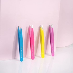 Brushworks HD 4 Piece Combination Tweezer Set Lot de pinces à épiler combinées Neon