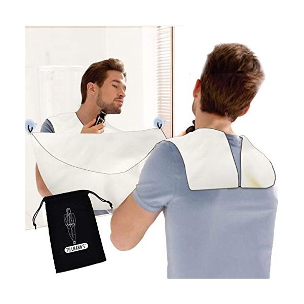 Tillmanns Tablier Barbe Homme/Sac de rangement fourni/Offert : 2 ventouses supplémentaires Blanc 