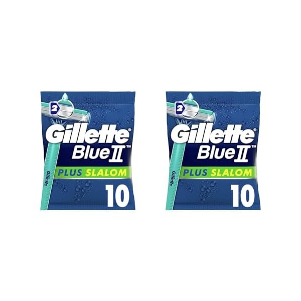 Gillette Blue II Plus Slalom Rasoirs Jetables Homme, Pack de 10 Rasoirs [OFFICIEL] Lot de 2 