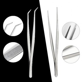 Lot de 2 pinces à épiler courbées - 25 cm - En acier inoxydable - Professionnelles - Antidérapantes - Pour animaux de compagn