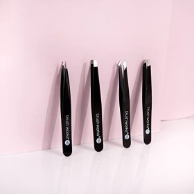 Brushworks HD 4 Piece Combination Tweezer Set Lot de pinces à épiler combinées Black