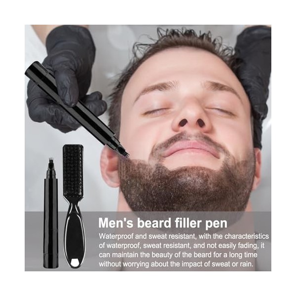 Stylo de remplissage de barbe - Remplisseur de barbe imperméable | Mascara à barbe pour une application sans couture, kit de 