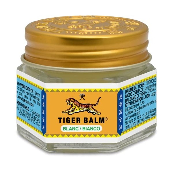 Tiger Balm - BAUME DU TIGRE Blanc - Baume à effet froid - Parfum mentholé - Pour sportifs, après leffort ou en massage de la