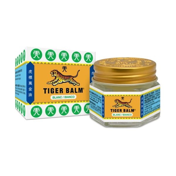 Tiger Balm - BAUME DU TIGRE Blanc - Baume à effet froid - Parfum mentholé - Pour sportifs, après leffort ou en massage de la