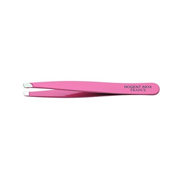 Pince àépiler "Nogent" couleur rose, 9,5 cm inox, mors biais